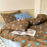 Yeknu  Polka Dot Bedding Set Blue Red Dots With Pillowcases Fitted Sheet For Teen Girls Women Cozy Bedroom Decor Full Queen Size