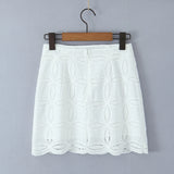 Yeknu  European And American Style Summer Women's Suit White Short-sleeved Shirt + Lace Skirt Embroidery 2-piece Set Skirt