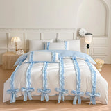 Yeknu  3 Piece Sheet Set  pink bowknot duvet cover Set ， comfortable Bedding Set Bedspread for All Season