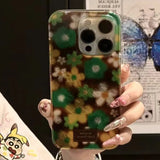 Yeknu  Retro Amber Texture Laser Phone Case For iPhone 11 12 13 14 15 16 Pro Max XS X XR 7 8 Plus 16E SE Flower Pattern Cover