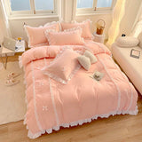 Yeknu Korean Princess Style Bedding Sets Ins Lace Bowknot Duvet Cover Fitted Sheet For Girl Woman Home Bedroom Kawaii Bed Linens
