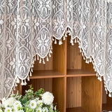 Yeknu  1Pc,Chic French Retro Romantic Lace Curtain with Tassels Geometric Embroidery, Rod Pocket Design for Living Room & Bedroom Decor