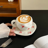 Yeknu 1Set Asymmetrical Hand-Kneaded Bow Coffee Cup and Saucer, Niche Design Bow Coffee Cup and Saucer, Exquisite High-End Coffee Cup, Suitable for Home Decoration, Breakfast Milk Bread, Afternoon Tea Coffee Cake, Party Cup a