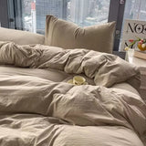 Yeknu  Washed Cotton Bedding Set,Bed Sheet Set, Linen Feel, Super Soft, Comfortable, 4-Piece Duvet Cover Set, Durable and Easy Care