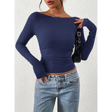 Yeknu  Spring Autumn Fashion Solid Slash Neck Basic T-shirt Women Clothing Casual All-match Long Sleeve Slim Pullover Office Lady Tops