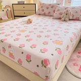 Yeknu Elastic Fitted Sheet Floral Style Bedsheet Soft Bed Cover Home Bed Linen Sheets drap de lit (Pillowcase Need Order)