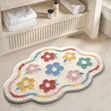 Yeknu  Floral Tufting Bathroom Mat Soft Irregular Tufted Bedroom Carpet Bedside Rug Floor Non Slip Tidy Pad Aesthetic Home Decor