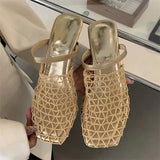 Yeknu  Summer Designer Narrow Band Wedges Heel Women Slippers Casual Outdoor Dress Round Toe Ballet Mules Shoes