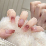 Yeknu  24pcs Short False Nail Gradient Color With Glitter Sequins Design Fake Nails Patch Full Cover Artificial Acrylic Nail Tips
