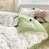 Yeknu  Textiles Soft Four-piece Bedding Set Pillowcase Purple Washed Cotton Flower Duvet Cover for Children Women Men Bed Sheet
