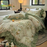 Yeknu Nordic Bedding Sets 100% Cotton Floral Flat Bed Sheet Set 2 Pillowcases Skin-Friendly Queen King Double Size Bed Linen Set