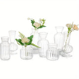 Yeknu  8/16 Pieces of Modern Transparent Glass Vase Set, Small Mini Flower Center Vase, Hand-Decorated Cute Short Window Home Decoration, Wedding Reception Table Single Rose Vase
