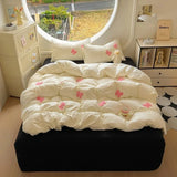 Yeknu  Duvet cover set (1*Duvet Cover + 2*Pillowcase, sheet), Butterfly knot yarn embroidery Bedding Set, Soft Comfortable