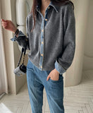 Yeknu  Knitted Autumn Cardigan Women Denim Patchwork Fashion Ladies Cardigans Korean Style Loose Casual Woman Sweater Coats