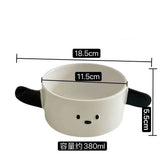Yeknu  Korean Cute Dog-Shaped Salad Bowl, Spoon Set, Dormitory Noodle Bowl, Ceramic Soup Bowl with Handle, Kawaii Ceramic Plate Dish