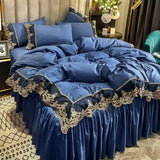 Yeknu  Lace edge bed skirt bed cover matte four piece set, 1.5m 1.8m European style thickened version