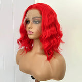Yeknu  Short Curly Wavy Red Hair Wig Synthetic Free Part Shoulder Length 12 Inch Short Bob Wig 13X4 Lace Front Wigs for Women Party