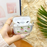 Yeknu  Pink Cherry Bow Transparent Protective Soft Silicone Shockproof Earbuds For Case Cute Sweet Girl Kawaii Anime Style Gift Lovely