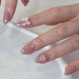 Yeknu  24Pcs Almond Press-On Nails in Pink Cat Eye with Heart & Strawberry Designs – Glossy Acrylic Stick-On Nails for Women & Girls