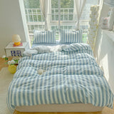 Yeknu Nordic Bedding Set Ins Popular Striped Duvet Cover Set Bed Sheets Set Single Twin Full Queen Size Skin-Friendly Soft Bedding