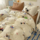 Yeknu INS Cartoon Pattern Bedding Set For adults kids Fluffy pink lovely Flat Sheet With Pillowcases Colorful King Queen Full size