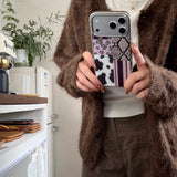 Yeknu  Autumn-Winter Snakeskin Pattern Splice Sliver Edge Back Cover Case for iPhone 14 15 16 17 Pro Max 17Pro 13 Protective Phone Case