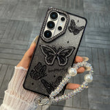 Yeknu  Hard Shell Butterfly Glitter Phone Case For Samsung S25 Ultra S25 S26 Ultra S26 S24 S23 A26 5G A16 Lncludes Bracelet Cover Funda