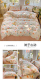 Yeknu Ins Bedding Set Purple Love Stripe Double Layer Yarn Four Piece Dormitory Girl Heart Bed Sheet And Quilt Set Washed Cotton