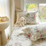 Yeknu  100%Cotton King Queen Bed Skirt Ruffle Cotton Quilted 18Inch Bed Skirt Thick Quilted Bed Cover Dustproof Bed Skirts 2Pillowcases