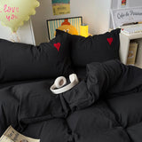 Yeknu Cool Black Duvet Cover Set Ins Nordic Embroidery Heart Bed Sheet Set Of Four Pieces Home Luxury Bedding Set For Girls