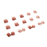 Yeknu  24pcs Short False Nail Gradient Color With Glitter Sequins Design Fake Nails Patch Full Cover Artificial Acrylic Nail Tips