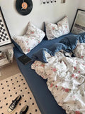 Yeknu Korean Style Ins Retro Fresh Floral Washed Cotton Bed Four Piece Duvet Set, Student Dormitory Bed Sheet Three Piece Set