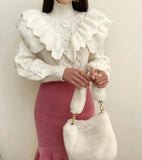 Yeknu  Knitted Autumn Pullover Sweater Women Turtleneck Ruffle Pleated Ladies Sweaters Top Long Sleeve Modis Korea Style Woman Top
