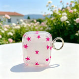 Yeknu  Cute colored sticker pink star shaped transparent TPU headphone case protective cover, anti drop with keychain