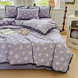 Yeknu  A-Class Wrinkled Yarn Lace Bedding Sets New Printing Skin-Friendly Cotton Soft Duvet Cover Kit Double Bed Summer Comforter Set