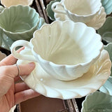 Yeknu  French Light Luxury Ceramic Milk White/Beige Green Mugs Household Afternoon Tea Breakfast Table Supplies Coffee Cup And Dish Set