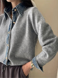 Yeknu  Knitted Autumn Cardigan Women Denim Patchwork Fashion Ladies Cardigans Korean Style Loose Casual Woman Sweater Coats