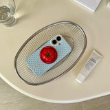Yeknu 3D Polka Dot Cute Tomato Magnetic Grip Tok Phone Stand Holder Phone Case for IPhone 16 15 14 13 Pro Max Funny Magsafe Back Cover