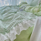 Yeknu Korean Princess Style Lattice Double Layer Lace Bedding