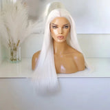 Yeknu  Snow White Wig Synthetic Hair Lace Front Wigs For Women Long Straight Hair Heat Resistant Fiber White Lace Wig Glueless Cosplay