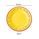 Yeknu Korean Retro French Letter Ceramic Disc Graffiti Dessert Breakfast Pasta Creative Kitchen Supplies Food Photography Plate