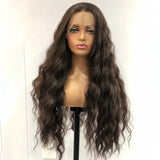 Yeknu  Dark Brown Long Curly Wavy Wig Synthetic Lace Front Wig Loose Deep Natural Brunette Colored Hair 13X4 Frontal Wigs for Women