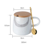 Yeknu  1pc Creative Ceramic 320ml Mug Stainless Steel Spoon With Wooden Lid Home Tea Room Study Office Supplies Gift Milk Coffee Cup