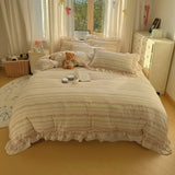 Yeknu  4Pcs Spring Vibrant Flowers 100% Cotton France Princess Style Bedding Set Single Twin Queen Duvet Cover Bed Sheet Pillowcases