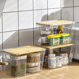 Yeknu  Kitchen organizing box with bamboo lid - Space-saving vanity storage box - Stackable kitchen storage bins with ventilation holes