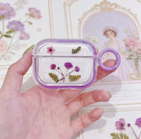 Yeknu  Cute dried flower transparent headphone case protective cover with circular ring and shock-absorbing protective cover