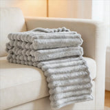 Yeknu  Ribbed Flannel Blanket Double Sided Thickened Nap Blanket Winter Throw Blanket Sofa Blanket Hemmed Blanket