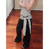 Yeknu  American Retro Low Waist Wide Leg Jeans Women's Summer Autumn Loose Drapey Tall Extended Length Hot Girls Wide Leg Pants