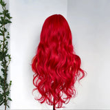 Yeknu  Red Wigs Long Wavy Wig for Women Synthetic Middle Part Natural Curly Body Wave Heat Resistant Fiber Wig for Daily Party Cosplay