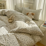 Yeknu  Duvet Set Double Yarn Four-piece Set Class A Aerobic Knitted Cotton Printed Love Bed Cover Skin Friendly Breathable Bedding